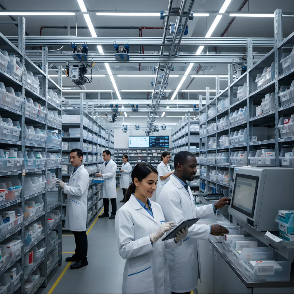 Pharmaceutical warehouse logistics with professional staff
